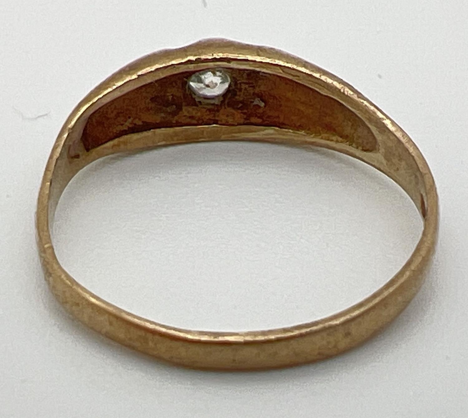 A vintage 9ct gold gypsy style solitaire ring, set with clear stone. Fully hallmarked inside band. - Image 3 of 3