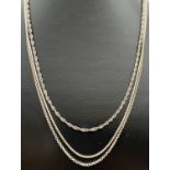 3 silver chain necklaces with spring ring clasps. A 20" fine belcher chain, 18" Singapore style