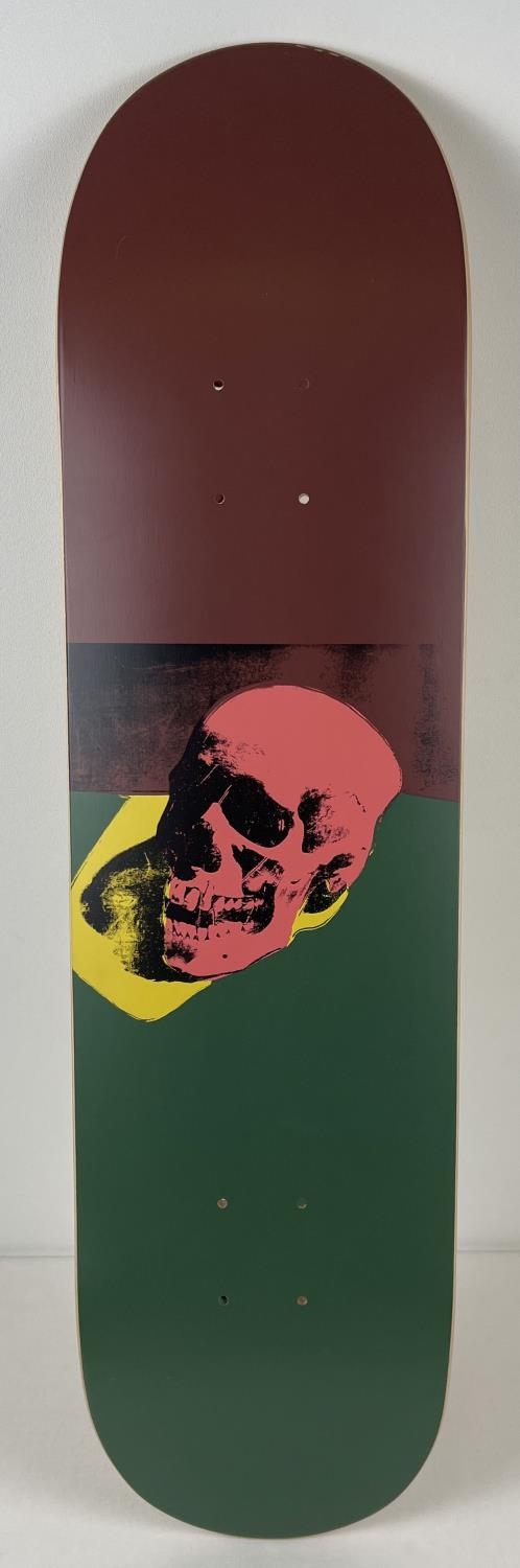 Limited edition Andy Warhol Skull Pink skateboard art. Produced by The Skateroom in collaboration