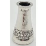 An Arts & Crafts small silver bud vase with stylised banded design to lower body. Fully hallmarked