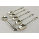 A set of 6 Edwardian silver teaspoons with decoratively engraved handles of scroll & foliate design.