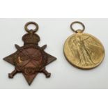 2 First World War medals, a Victory medal and a 1914-15 India Star Of War medal. Both named to "