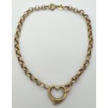 A 9ct gold belcher chain bracelet with central heart pendant. Bracelet looks to have been adapted to