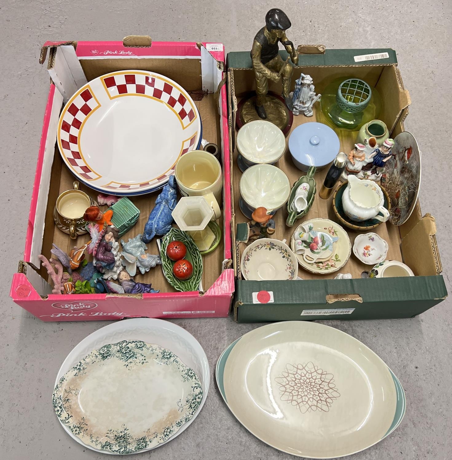 2 boxes of assorted antique and vintage ceramics and ornaments. To include Royal Doulton 'Desert