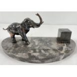 A French Art Deco design marble based standish desk stand with spelter figure of an elephant. Grey