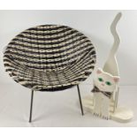 A vintage metal framed black & white Satellite plastic weave child's chair. Together with a wooden