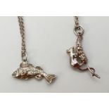 2 white metal animal shaped pendant necklaces on 18" silver belcher chains with spring ring