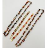 4 items of natural semi precious stone set costume jewellery. 2 x 19" necklaces made from stone