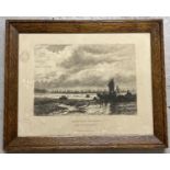 Fishing Boats Off Whitby - antique engraving drawn and etched by David Law. In oak frame (approx.
