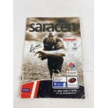 A signed 2002 "the Saracen" rugby match programme for Sunday 24th November. The Saracens V Newcastle