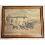 A framed and glazed vintage coaching print "A View On The Highgate Road" published by J. Moore,
