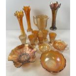 A collection of vintage Carnival/iridescent glass, in varying colours and designs. To include