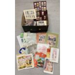 A large box of assorted vintage ephemera to include maps, programmes, phone cards, advertising and