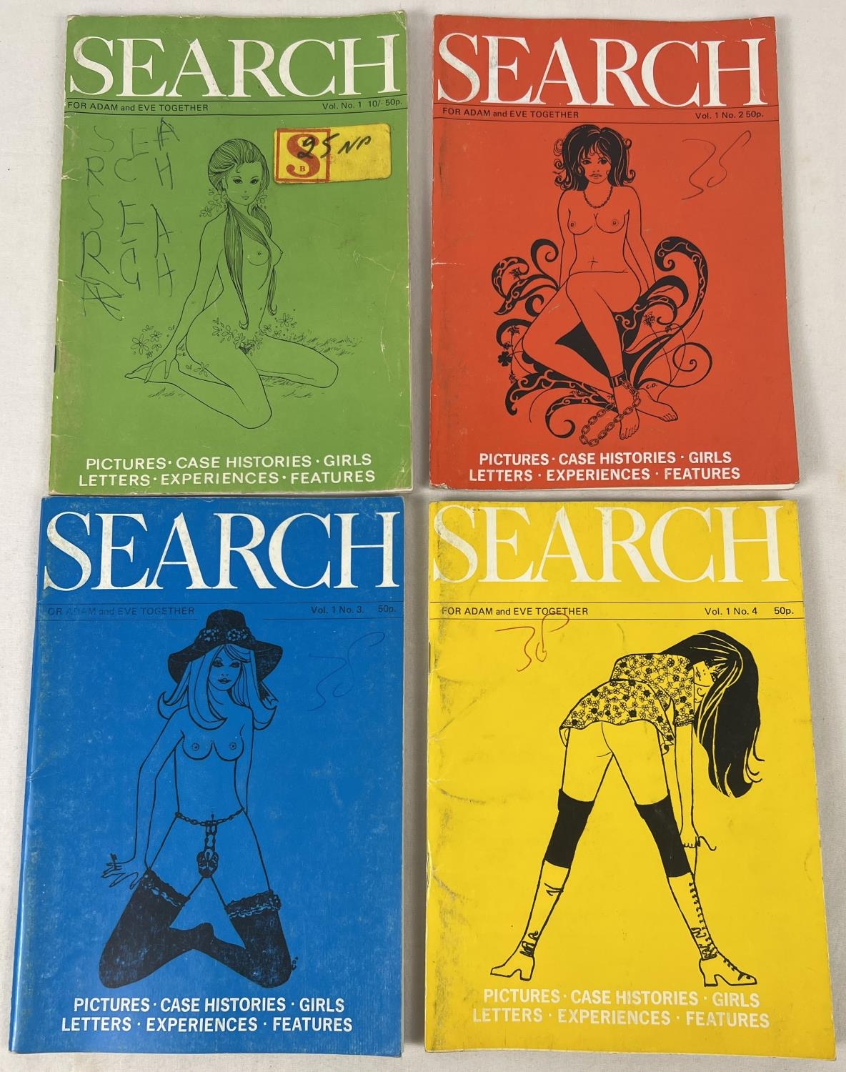 First 4 issues of Search, vintage pocket sized adult erotic magazine. Volume 1 No's 1 - 4, issue 1