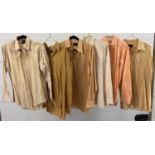 6 vintage mens shirts in neutral shades of peach, beige and gold brown, some patterned. To include