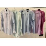 A collection of 6 men's vintage dress shirts in shades of blue, pale green, lilac and purple, in