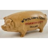 A painted cast iron advertising piggy bank for William Moland's Sons, Quaker City Hams. Approx. 20cm