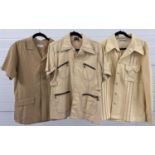 3 men's vintage jacket shirts in shades of beige and tan. To include long sleeve California