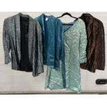 4 vintage coats and jackets To include handmade 1960's blue and gold lurex evening coat. Lot also