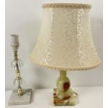 2 vintage lamp bases. An alabaster base with a cream shade together with a marble based lamp with