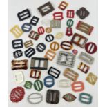 A collection of 50 vintage buckles in varying colours, sizes and designs. To include wood,