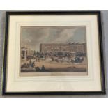 A framed and glazed hand coloured vintage engraving of "The Elephant And Castle On The Brighton