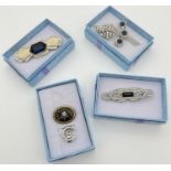 5 vintage and modern brooches to include stone set Art Deco style and a small silver initial E