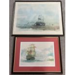 2 framed and glazed prints of ships. The Colosus by Victor Ambrose 2002 and H.M.S. "Conway" Off Rock