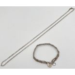 A vintage silver 3 bar gate bracelet with padlock clasp. Together with a 22 inch silver belcher