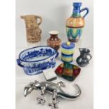 A box of assorted vintage & modern large ceramic items. To include a blue & white Victoria Ware