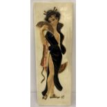 A 1960's chalk plaque depicting an oriental lady. Registered number to front. Approx. 46cm x 15.5cm.