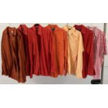 7 men's vintage shirts in shades of red, orange and rust, in varying sizes. To include examples by