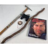 Autographed copy of Living Dangerously by Ranulph Fiennes together with 2 walking sticks, a