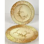 2 late Victorian Grainger & Co Royal Worcester Blush porcelain dishes decorated with gilt floral