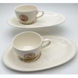 2 vintage 1930's Ovaltine "The Good Companions" cup & saucer tennis sets. Each piece stamped 'Made