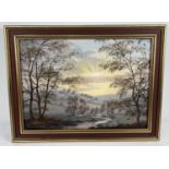 A framed oil of board by Prudence Francis, landscape artist from Hants, of the Meon Valley -