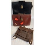 3 vintage brown and black leather satchels/briefcases.