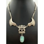 A 600 Egyptian silver pendant necklace with traditional Egyptian characters & hieroglyphs and scarab