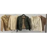 5 ladies vintage jackets. To include cream satin with bow front, green floral lurex, cream and
