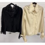 2 vintage women's blouses. A cream cotton blouse with lace trim to collar and tie cuffs By Susy