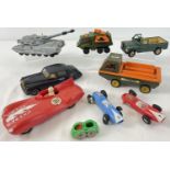 A collection of assorted vintage diecast and plastic vehicles. To include Triang 85TT66 amphibious