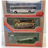 3 boxed 1:76th scale diecast buses by Exclusive First Editions. A Plaxton Panorama Elite III