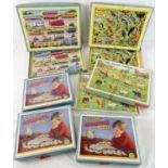 6 children's boxed vintage Victory wooden jigsaw puzzles. Comprising: 3 Geographical puzzles -