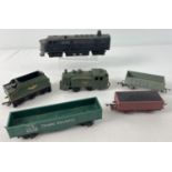 A vintage Playcraft Jouef clockwork train & tender together with 4 other model railway wagons &