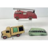 3 vintage Dinky Toys diecast vehicles, in play worn condition. To include #252 1950's Bedford refuse