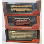 3 boxed 1:76th scale diecast buses by Exclusive First Editions. RMA Routemaster London Transport