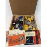 A wooden box containing a small quantity of assorted vintage Meccano & accessories. To include