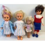4 vintage plastic and vinyl dolls. To include 1987 Dolly Surprise Hair Grow doll
