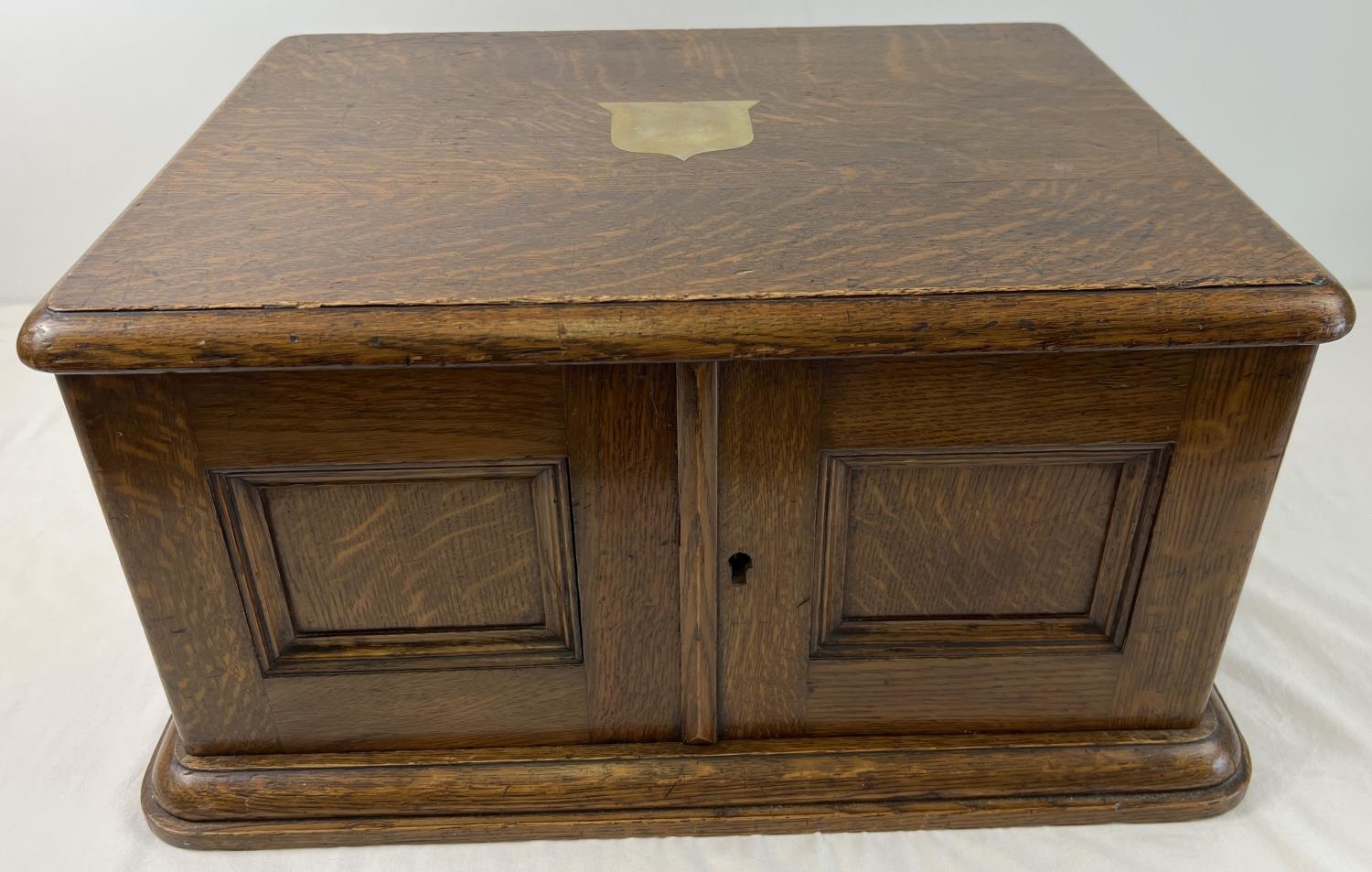 A large wooden cased Walker & Hall, Sheffield canteen of silver plated & bone handled cutlery. Brass