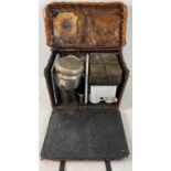 An early 20th century Drew & Sons 'En Route' picnic hamper for 2. With leather straps, handle